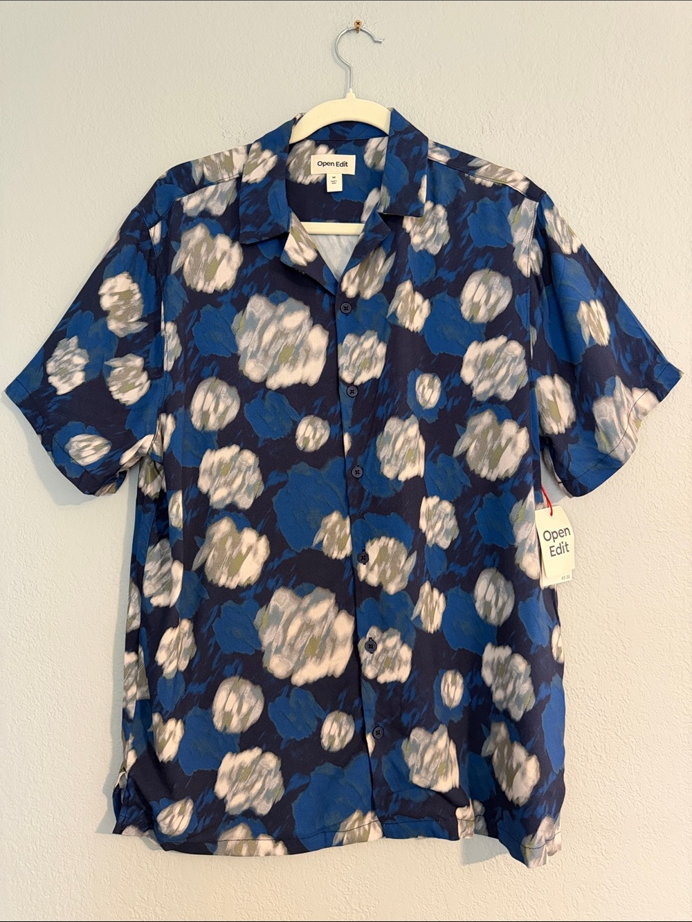 NWT Open Edit Men’s Navy Blue Camp Collar Short Sleeve Button Shirt in M